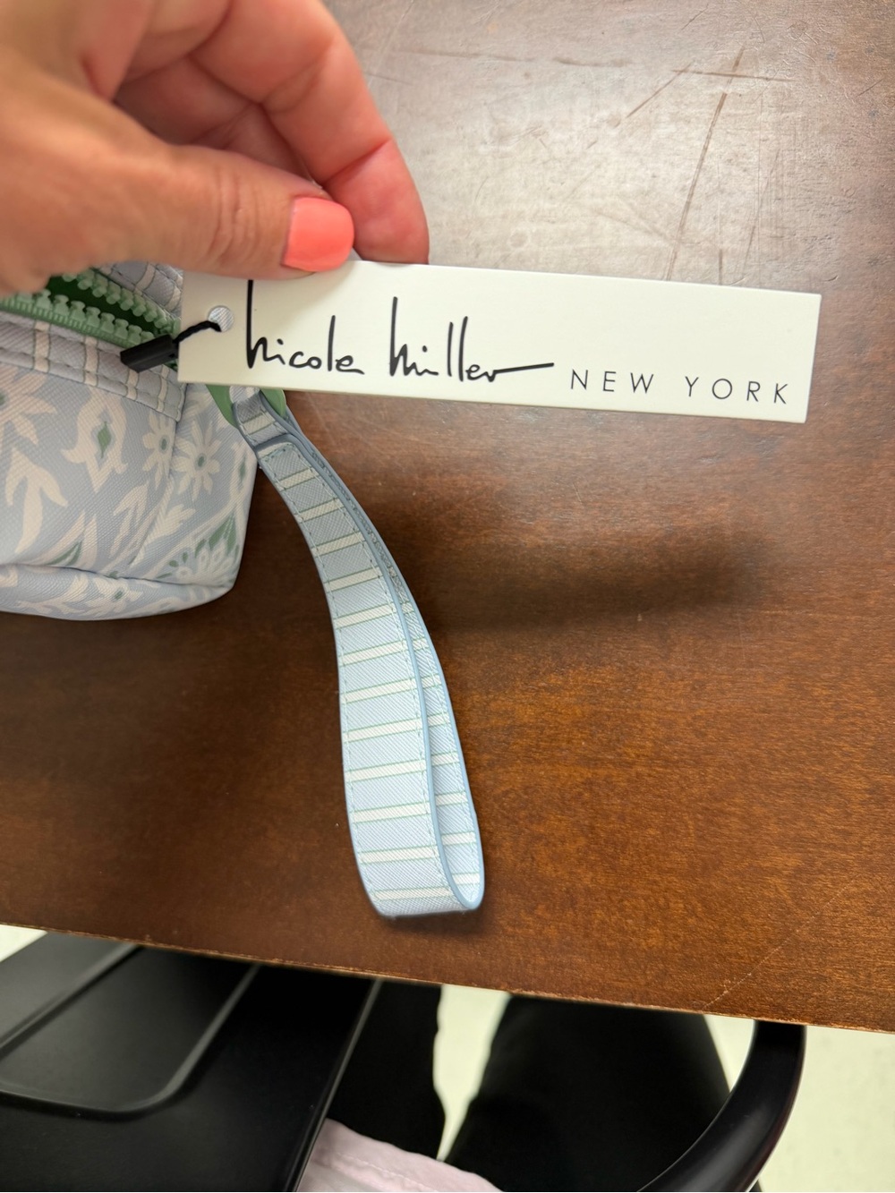 Nicole Miller Powder Blue and Mint Patterned Cosmetic Pouch - Picture 3 of 6